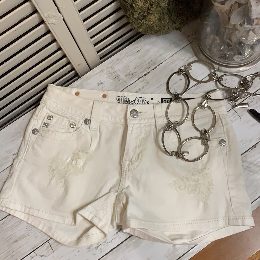Miss Me Creamy White Distressed Jean Shorts 28